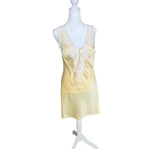 American Threads Womens Yellow Satin Lace Trim Low Back Mini Slip Dress MD1088 M